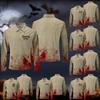 Men's Loose And Casual Halloween Letter-printed Lapel Button-down Long-sleeved Top