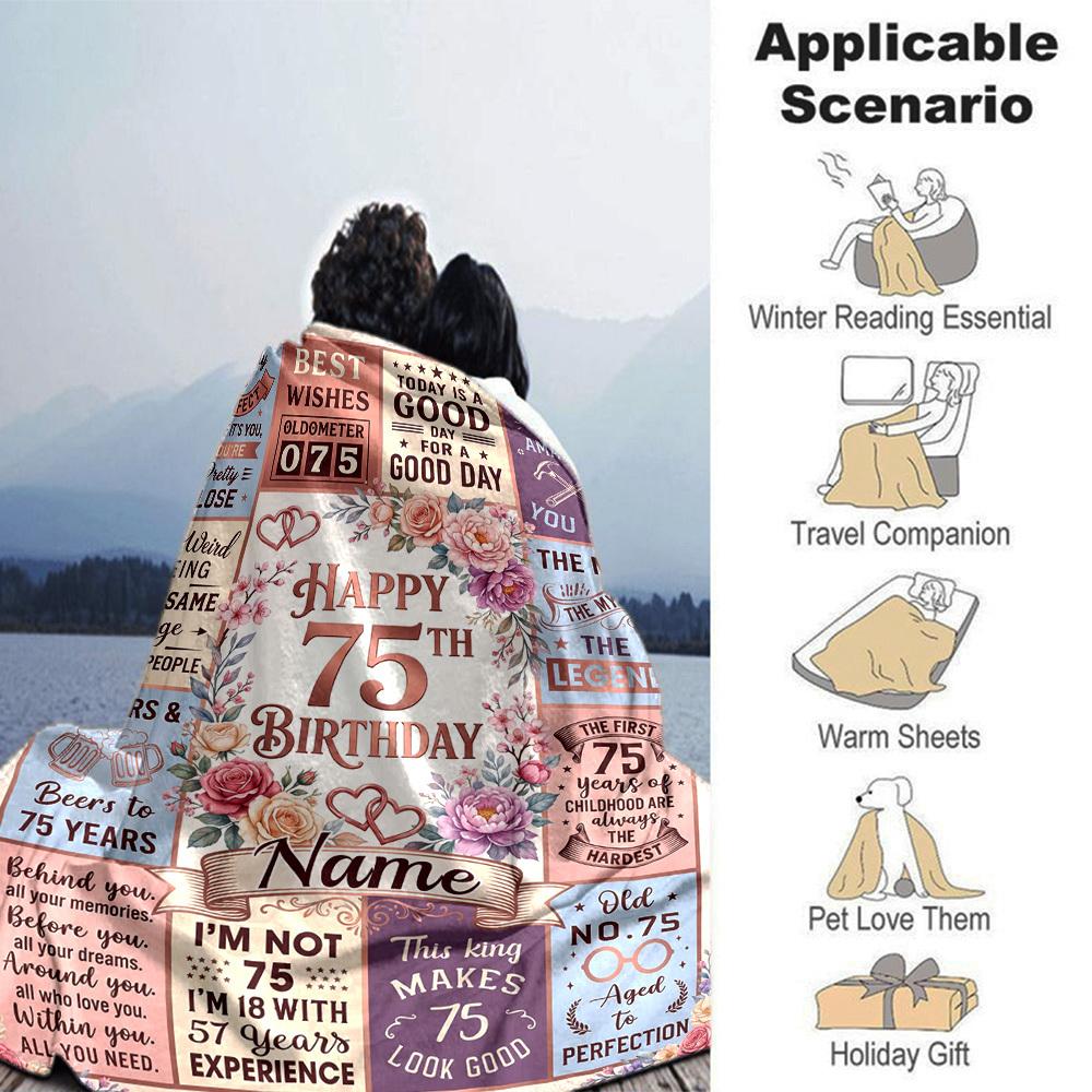 75Th Birthday Celebration Blanket Comfortable Texture For Sofa Couch Office Bed Picnics Allseason Use Cozy Home Lovers Ideal Gift For Birthday