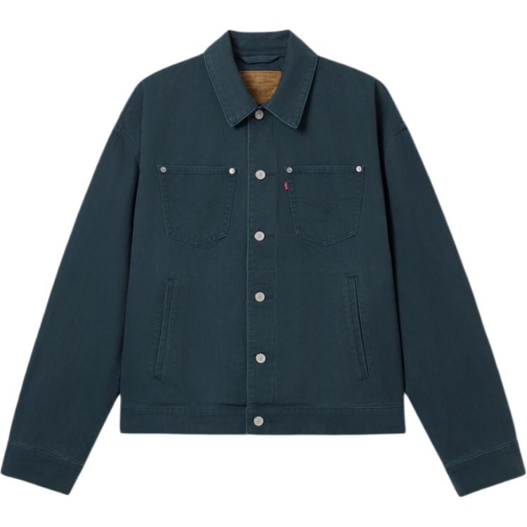 Levis Loose Casual Comfortable Solid Color Polo Collar Long Sleeve Denim Jacket Men Jackets Dark-Blue 003L3-0003