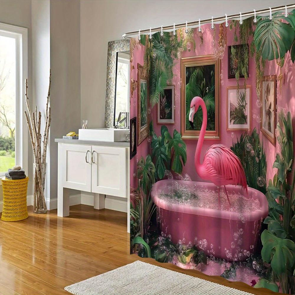 Chic Flamingo Shower Curtain - Waterproof, Mildew-Resistant With Tropical Pink Bathtub Design For Quirky, Stylish Bathroom Decor