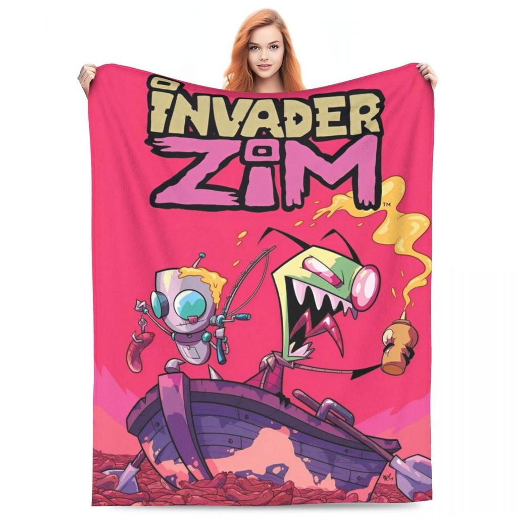 Invader-Zims Wolldecke Cartoon Dunkle Komödie Individuelle Überwurfdecke für Zuhause 200x150cm