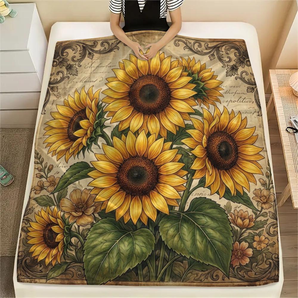 1PC Retro Tree of Life Flowers Print Flannel Blanket, High quality All Seasons, Home Decor, Warmth and Comfort, Perfect for Christmas Gifts