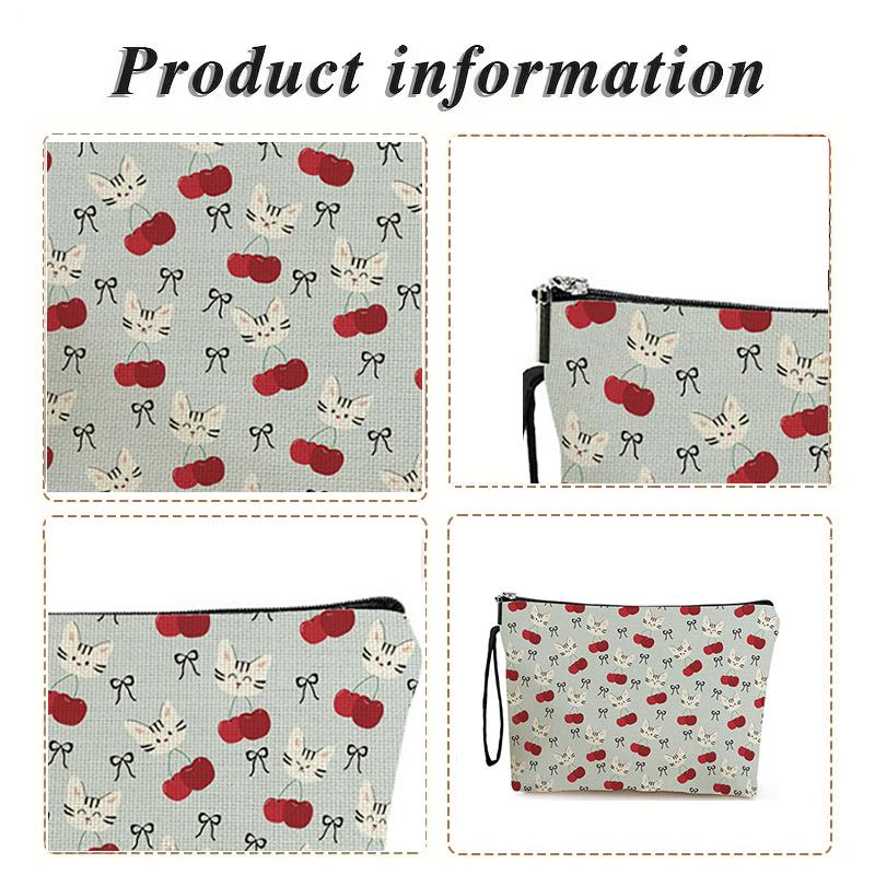 Kawaii Katze Kirsche Kosmetiktasche Große Kapazität Federmäppchen Tragbare Aufbewahrungstasche für Schreibwaren Reise-Toilettenartikelbeutel Make-up-Taschen