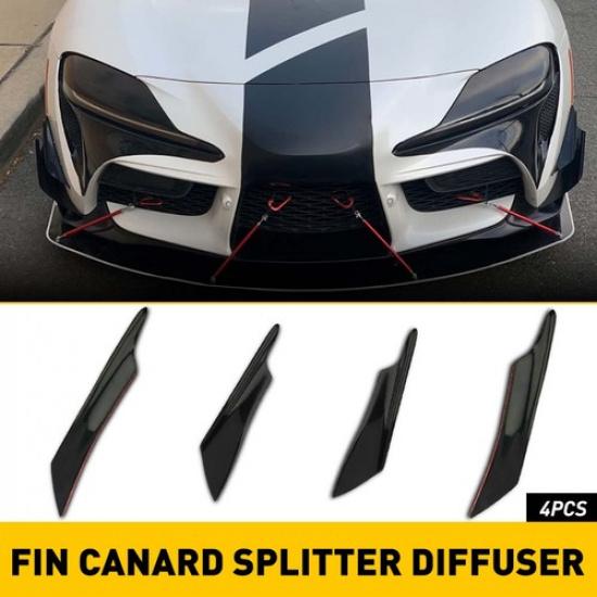 4pcs Glossy Black Car Bumper Fin Canard Splitter Diffuser Valence Spoiler Lip