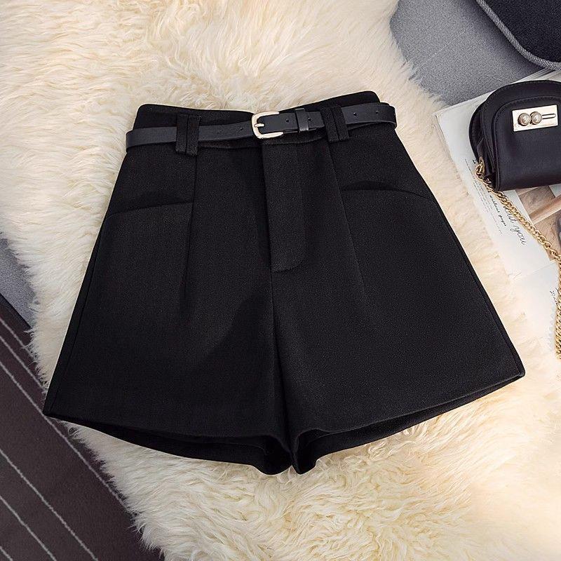Women's High-Waisted A-Line Woolen Shorts, Autumn/Winter 2025 - Slim Fit, Versatile, Wide-Leg Design with 1 Pocket