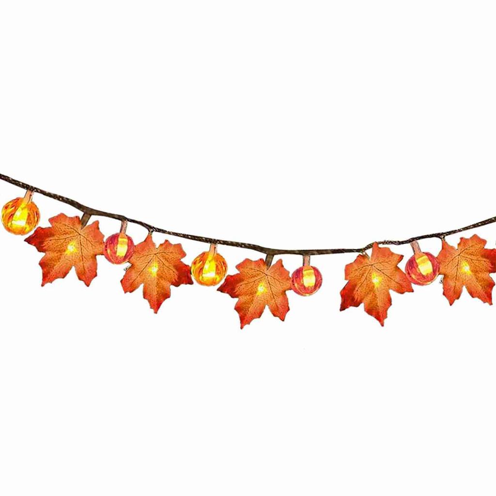 LED Maple Leaf Light String Fall Garland Light for Thanksgiving Holiday Decoration 5 Pumpkin Lights