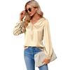 Spring and Autumn Women's Shirts Pleated Long Sleeve Tops V-Neck Blouse