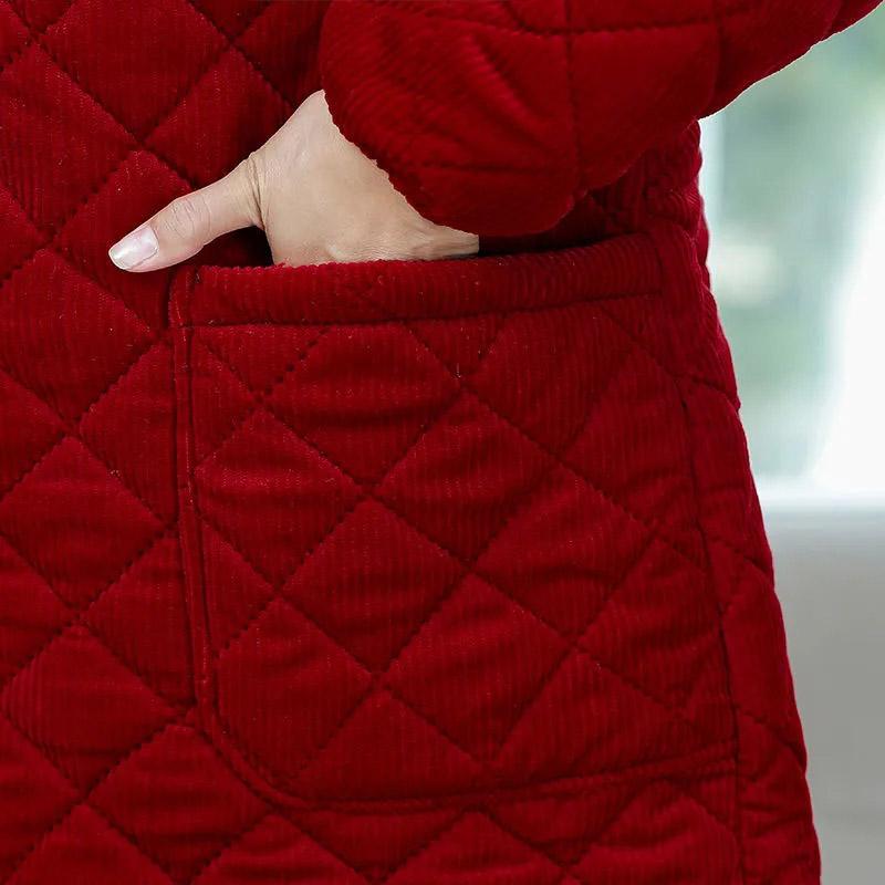 Mittellange Baumwolljacke für Damen, Herbst- und Wintermode, plus Daunen, warm, große Yards, dumme einfarbige Jacke