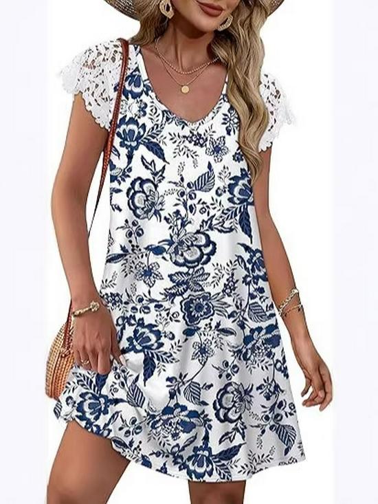 European Women's Lace Casual Short Sleeve Wedding Dress for Beach Vacation