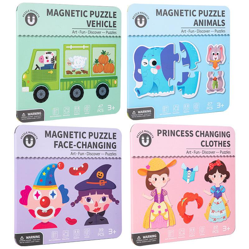 Non-Toxic New Magnetic Children'S Puzzle Early Education Cross-Border Face Changing Princess Dress-Up Sticker Cognitive Educational Toys