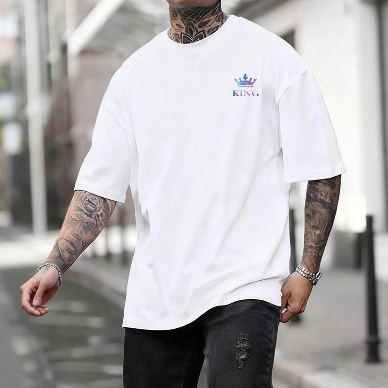 Loose Unisexs Tshirt Color King Print Casual Cotton Short Sleeve Outdoors Sports Jogging Tees Daily Street Quality Tshirt Summer