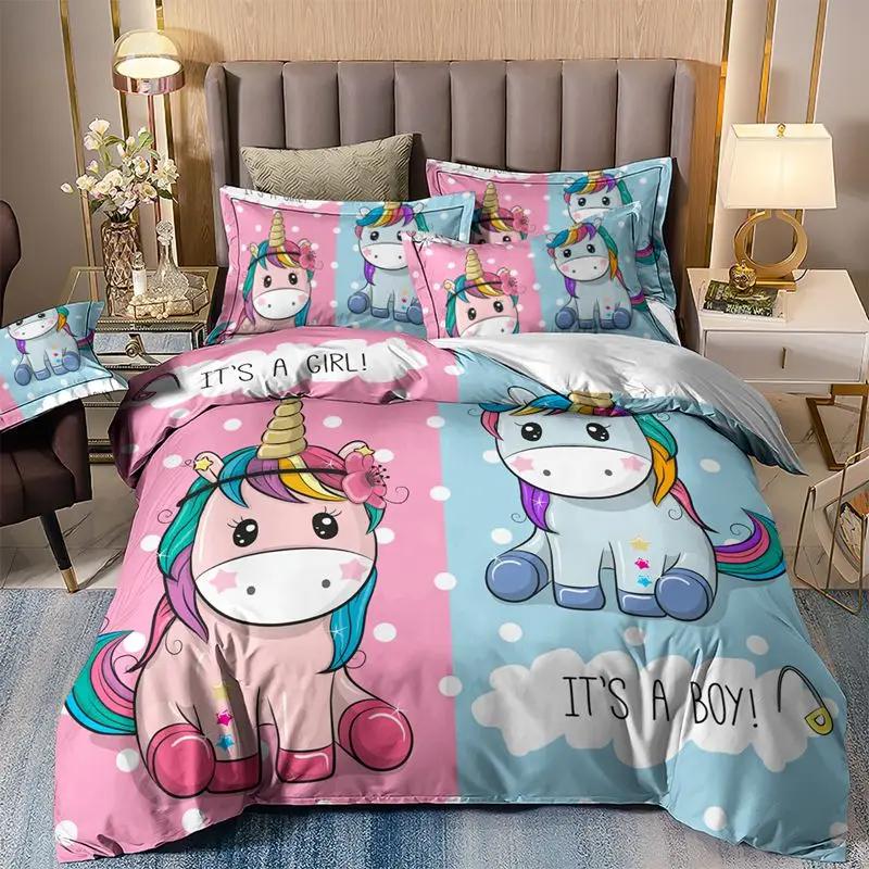 Rainbow Unicorn Duvet Cover Set Queen Size Glitter Rainbow Unicorn Bedding Set for Girls Teens Rainbow Unicorn Comforter Cover