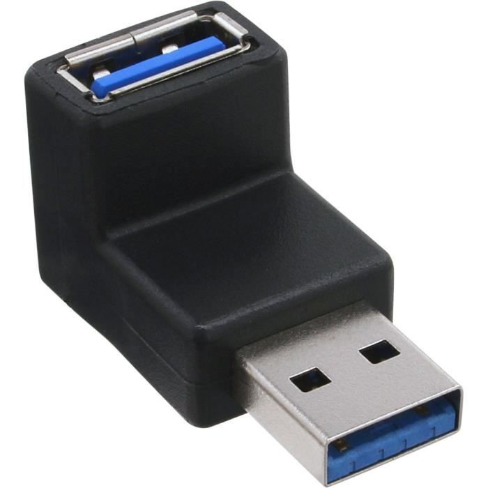 Adaptateur USB 3.0 - InLine® - Coudé 90° - Mâle Et Femelle - Connectivité Facile - Couleur Noire