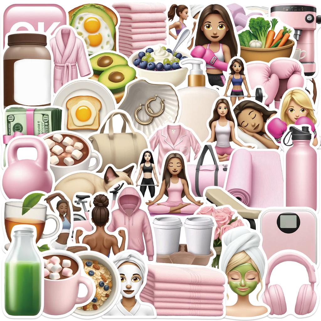 50 Pink Girl Exercise Graffiti Stickers Decorate Suitcase Guitar DIY Waterproof Stickers