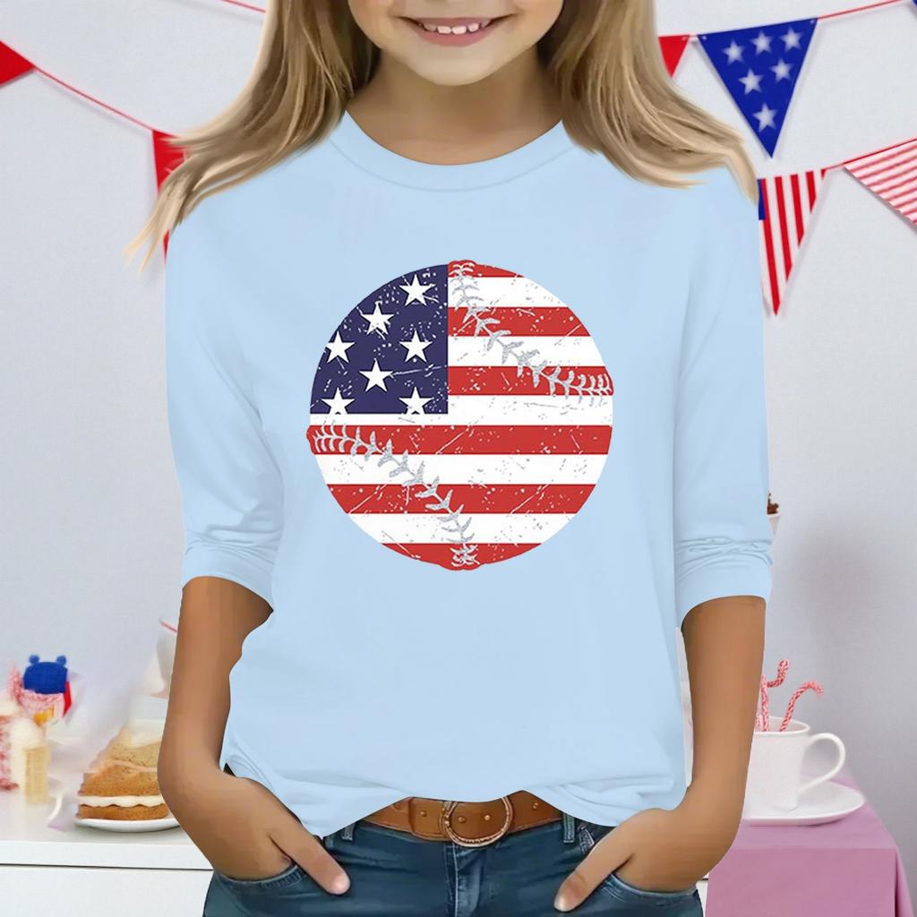 Druckoberteile für junge Mädchen 3-10 Jahre Rundhals 3/4-Ärmel T-Shirts Trendige Oberteile Outfit T-Shirts