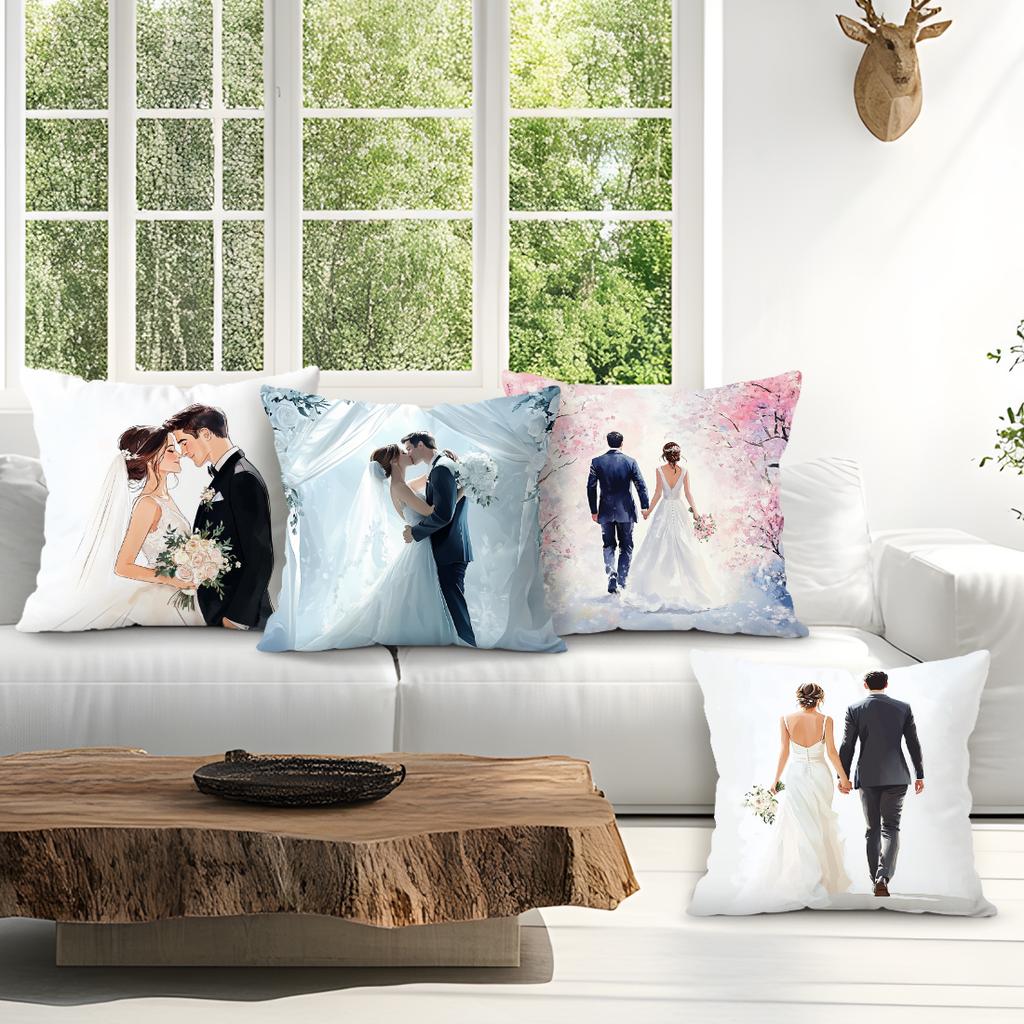4pcs Setwedding Anniversary Gift Cushions Pillowcase Polyester Cushion Cover Throw Pillow Pillowcover Home Car Sofa Decor
