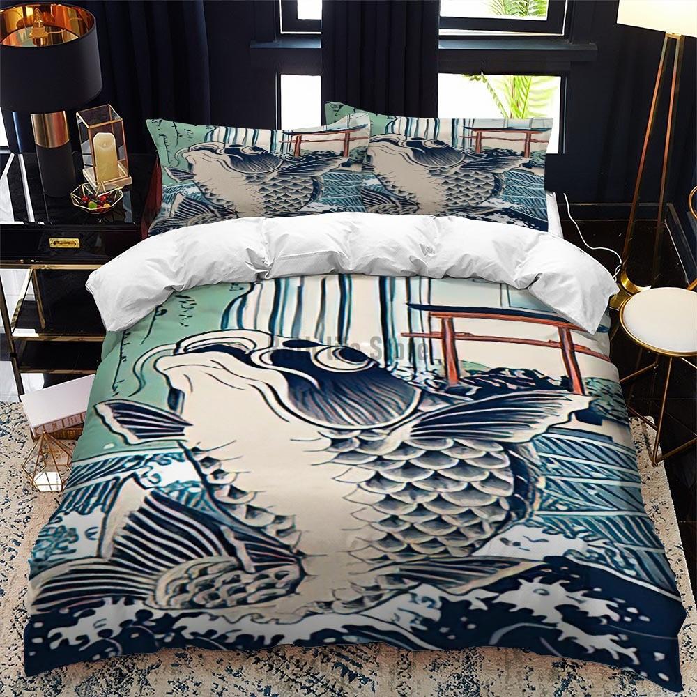Set Letto Pittura Giapponese Paesaggio Stampato Per Bambini Ragazza Set Letto di Lusso Copripiumino Federa Elementi di Gioco