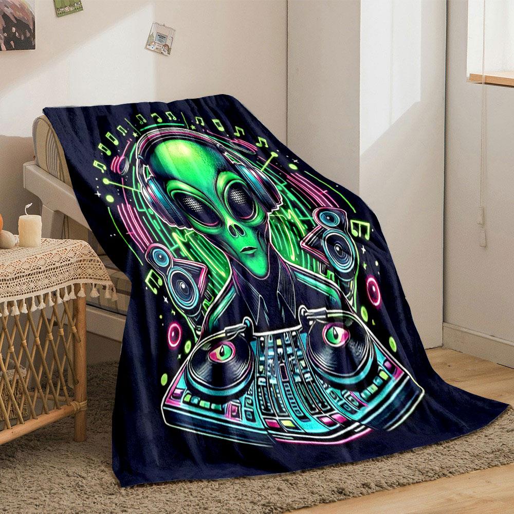 Alien DJ with Headphones and Turntable Print Blanket Soft and Cozy Perfect for the Living Room Bed Sofa or a Nap,gift