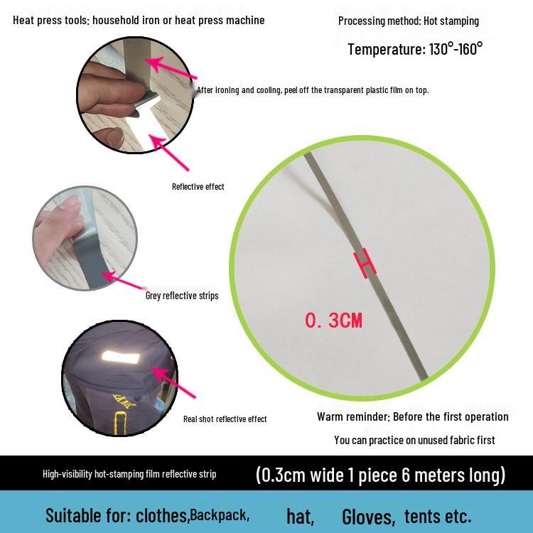 High-visibility Heat-applied Reflective Tape for Nighttime Traffic Warning, Directly Heat-pressed Onto Clothing.