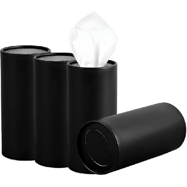 4 PCS Car Tissues Holder, Car Cup Holder Refillable Travel Tissues Tube With Facial Tissues, Portable Cylinder Round Tissue Boxes Container Decor For