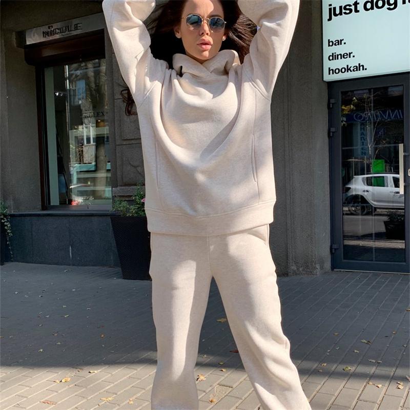 Winter Women's Sets Hooded Long Sleeve Hoodie Sport Pants Lady Suit Two Piece SetCasual Fleece Tracksuit Women Streetwear
