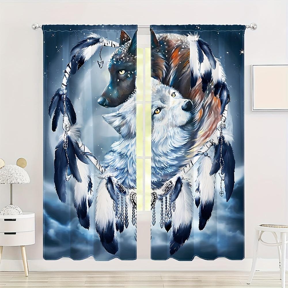 2 Panels Boho Dreamcatcher Semi Blackout Window Curtains For Study Bedroom Kitchen Living Room Playroom Office Home Decoration