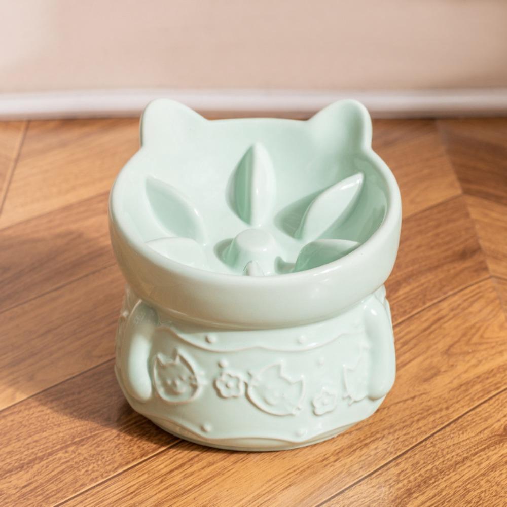 Slanted Mouth Pet Feeder Bowl Ceramic Cat High Foot Bowl Cat Slow Food Bowl  for Feeding
