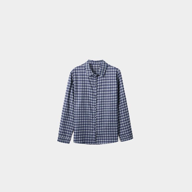 Autumn/Winter Women's Plaid Yarn-Dyed Cotton Button-Up Shirt, Long Sleeve, Hong Kong Style, Versatile Base Layer Outerwear (WFSY51573)