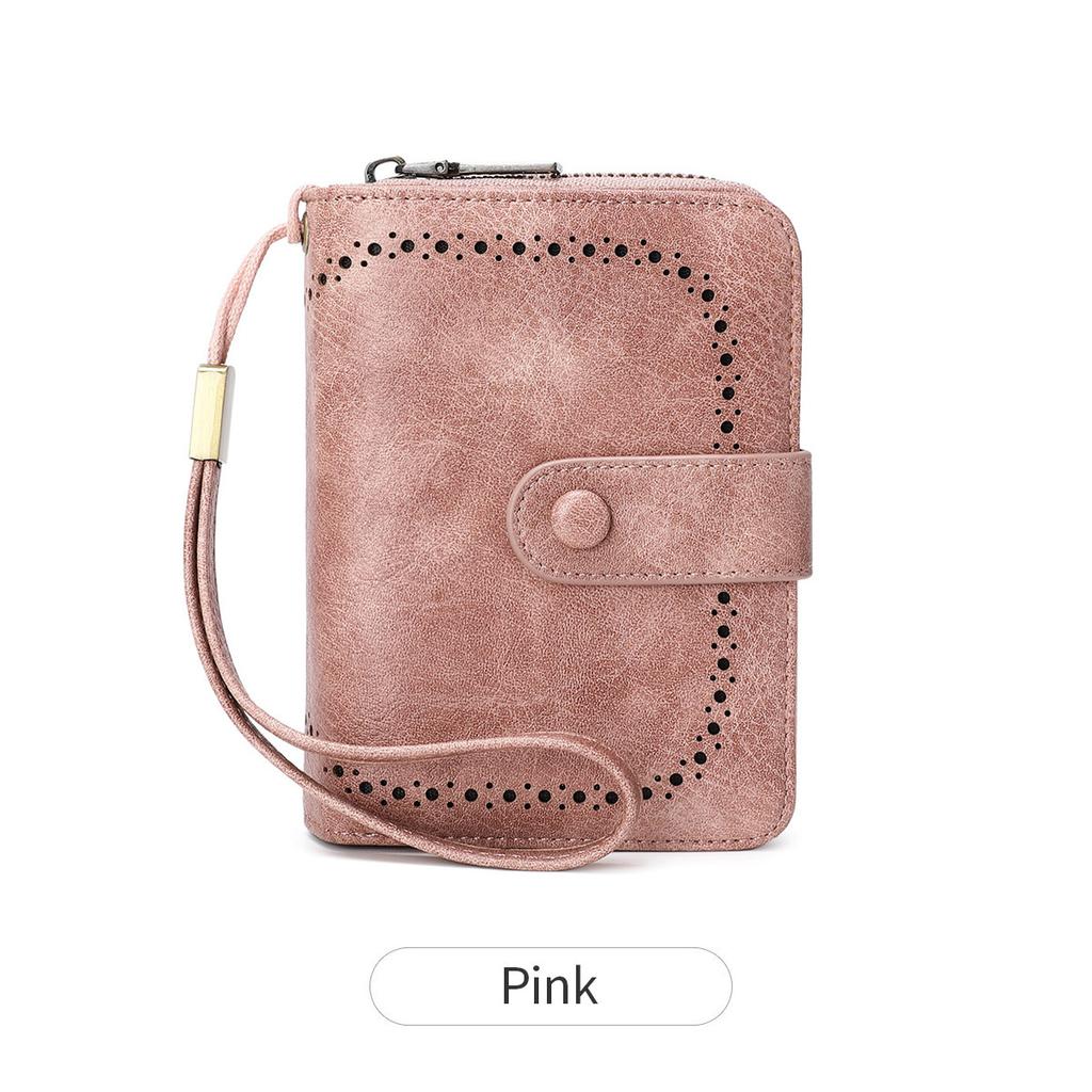 New anti-theft brush women's wallet oil wax leather short wallet retro multi-functional organ card bag