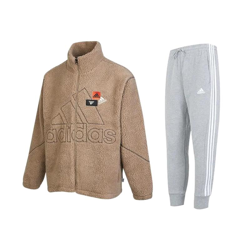 

Adidas Solid Color Logo Label Stand Collar Long Sleeve Cuffed Mid Waist Pants Casual Sports Suit Men suit HN8954+-IC9407 XXL
