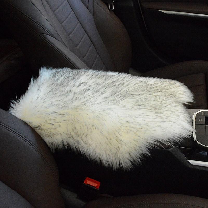 Plush Rabbit Fur Car Armrest Cover - Faux Leather Winter Cushion