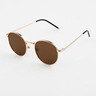 Women's Thin Gold-rimmed Travel Look Round Sunglasses