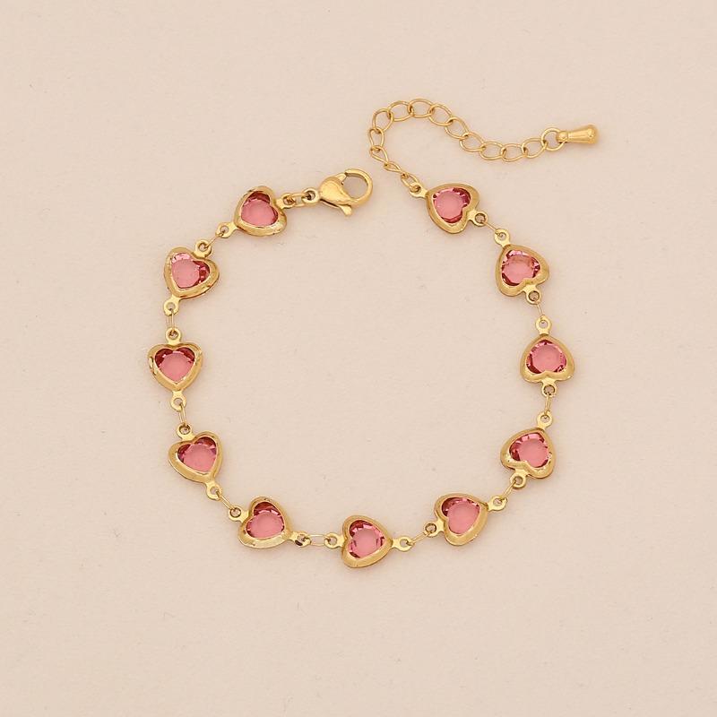 Gold Tone Multicolor Heart Crystal Bracelet Set – Dainty Colorful Romantic Jewelry for Women, Sweet Gift