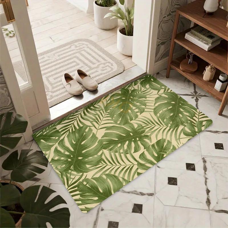 Tropical Green Monstera Leaf Print Doormat Non Slip Durable Farmhouse Front Door Entrance Floor Rug Home Decor