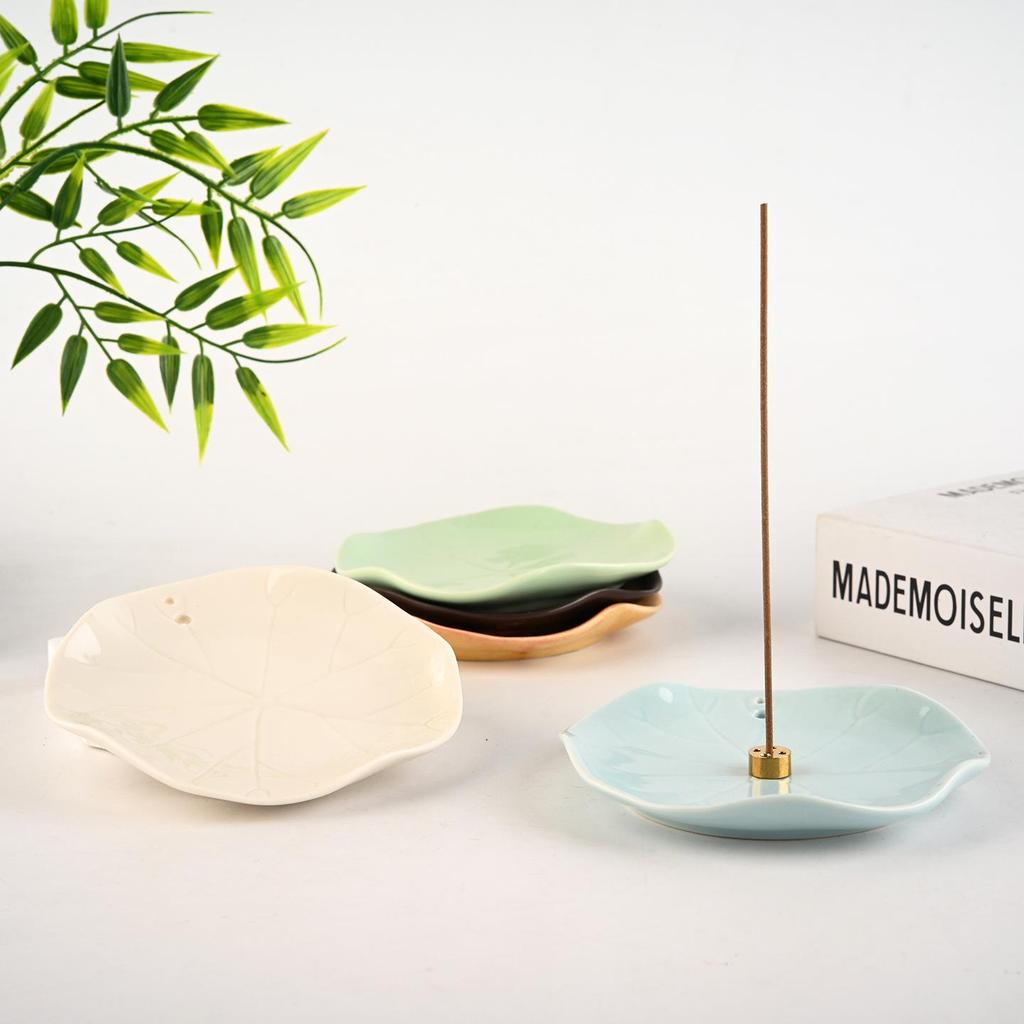 Modern Ceramic Lotus Leaf Incense Holder & Burner for Sandalwood and Agarwood Sticks