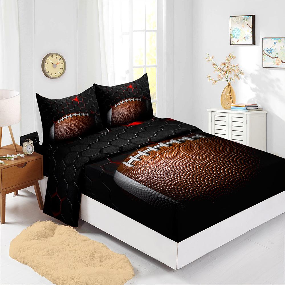 Mattress Four-Piece Sports Football Baseball 3D Digital Printing Kit Mattress Protective Cover