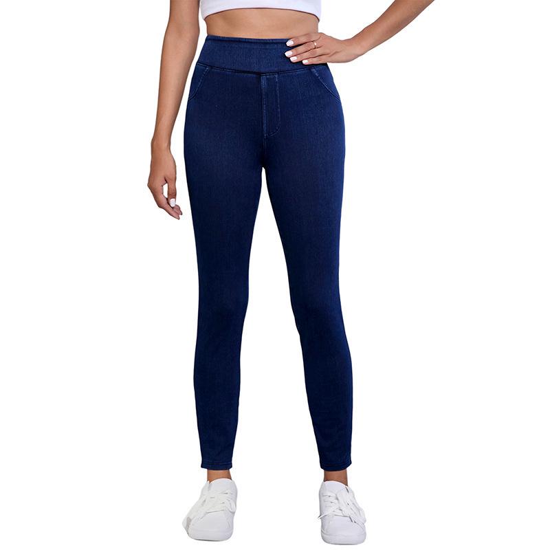 

Shiying Women s High-Waisted Yoga Jeans - Elastic, Solid Color, Casual Wear Extra Large синій