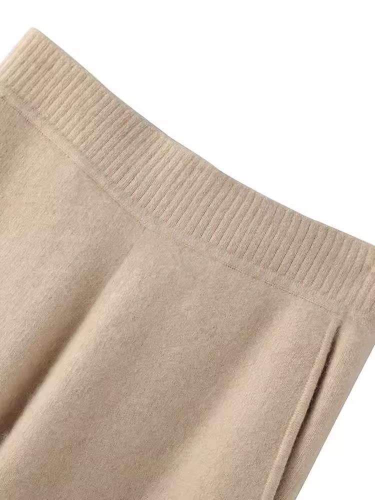 Women's Ordos City Wool Knit Wide-Leg Cashmere Pants with Pockets