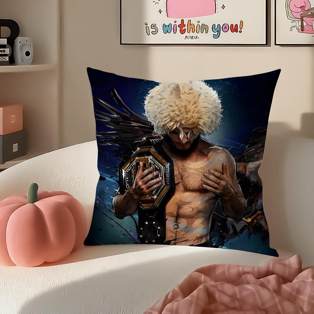 UFC Fighter Star KKhamzat Chimaev Cushion Cover Pillowcase Short Plush Invisible Zipper Room Sofa Cushion Cover
