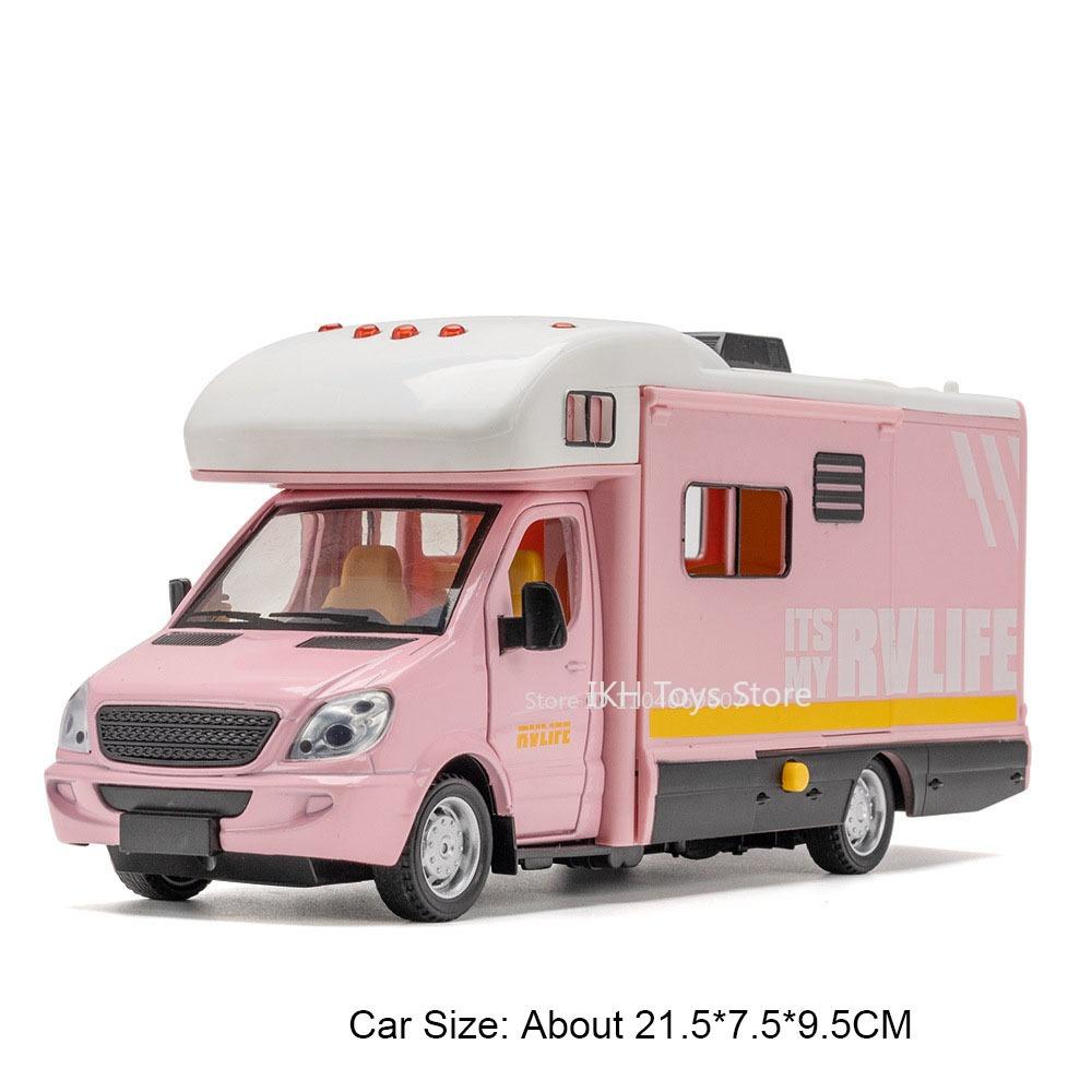 1:32 Camping Car Model Toy Cars Alloy Diecast Miniature RV Sound Light Doors Opened Pull Back Ornament Vehicles for Kids Gifts