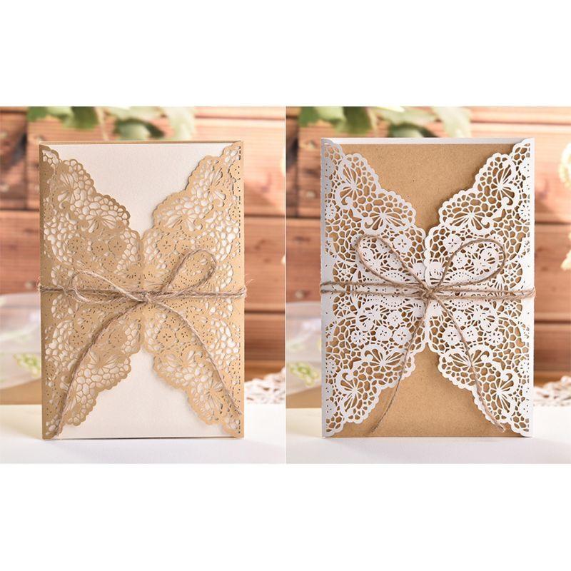 652F 50 Pcs Wedding Invitation Cards Cut Party Invitations with Brown Kraft Card Inserts for Wedding Baby Shower Party