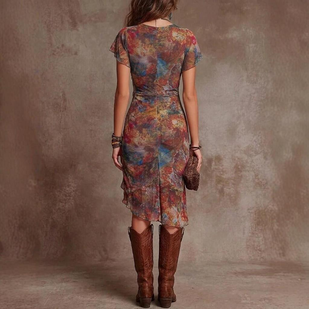 Abito Europeo Scollo a V in Vita Stretta da Donna - Snellente, Valorizzante, Gonna Lunga, Moda 2026.
