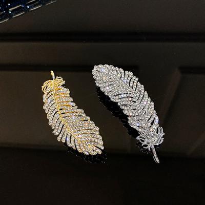 Elegant Girls Rhinestone Large Women Barrette Hair Side Clip Crystal Hairpins Feather Hair Clips