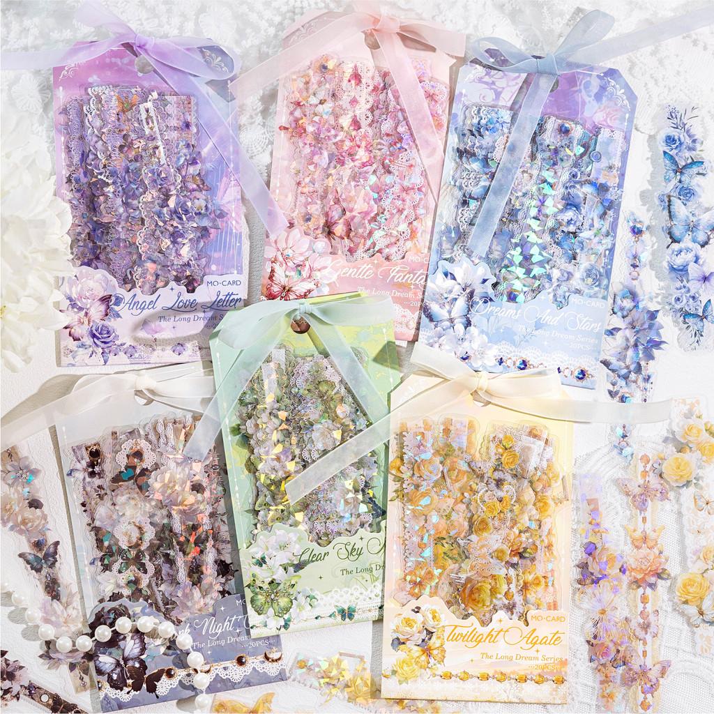 Journamm 20 Stück/Packung Spitze Blume Schmetterling Lang PET-Aufkleber DIY Collage Zubehör Kreative Dekoration Schreibwaren Ästhetische Aufkleber