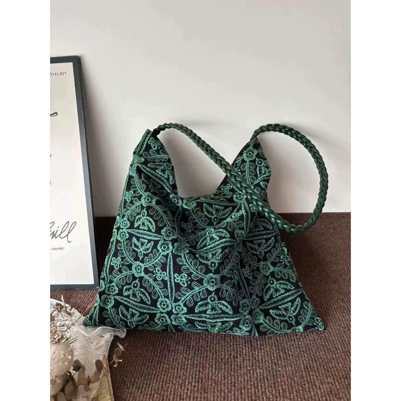 New original linen embroidery flower petals shoulder tote bag spring and summer versatile simple literary bag