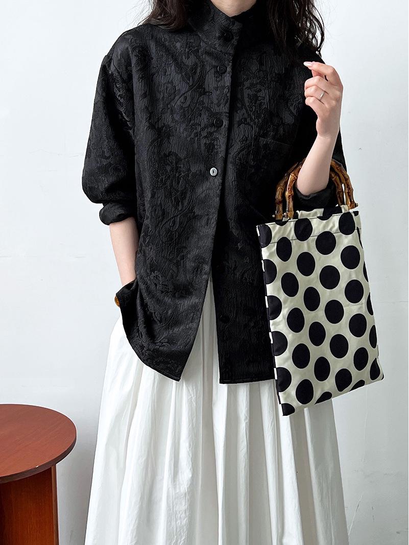 LUXI Retro Jacquard Stand Collar Shirt - Women s Autumn High-End National Style Top Medium (Model Size)