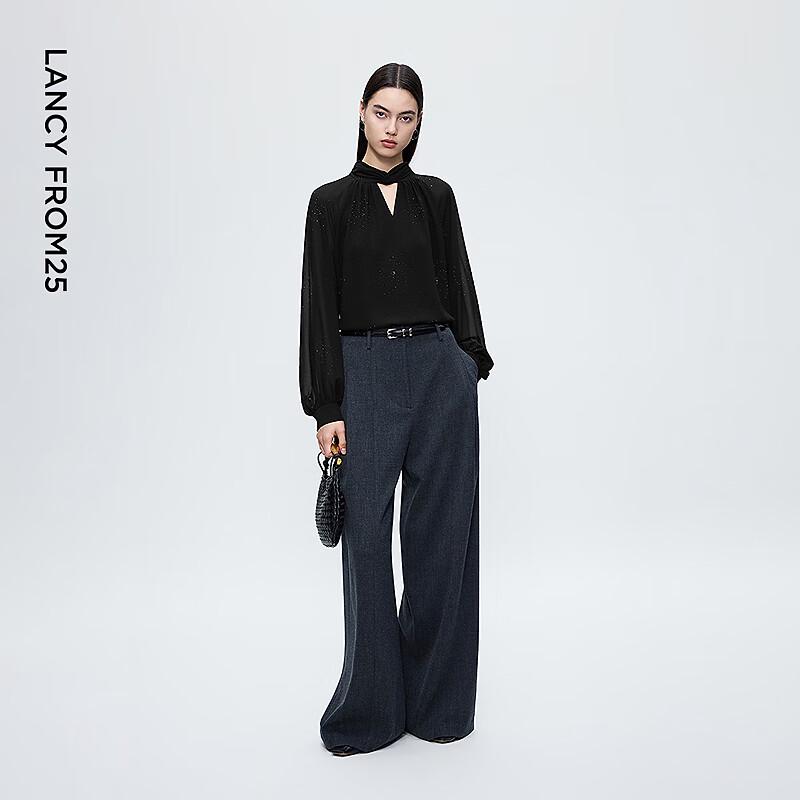 LANGZI Stylish Hollow Stand-Up Collar Lantern Sleeve Blouse