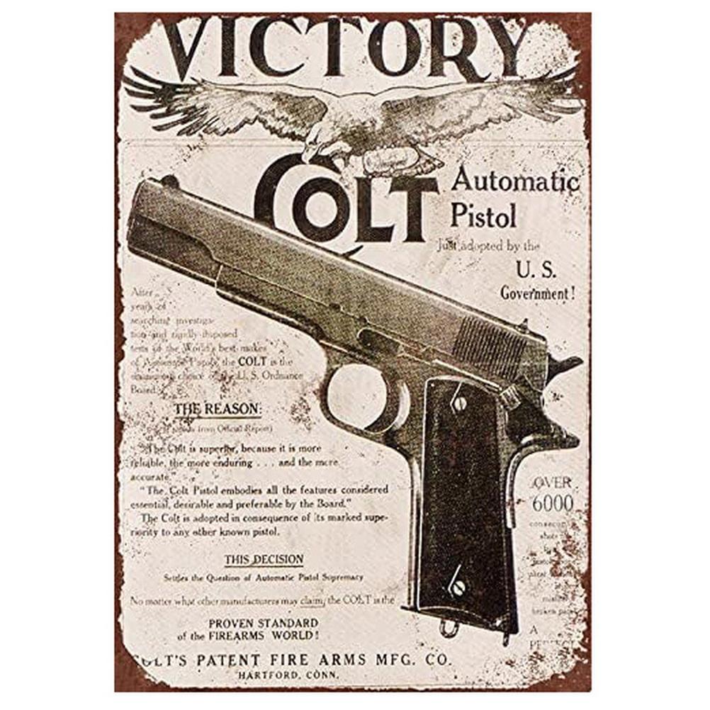 Metal Tin Signs Pistol Victory Wall Decoration Plaque Vintage Art Poster Iron Painting for Man Cave Home Cafe Garden Club Bar