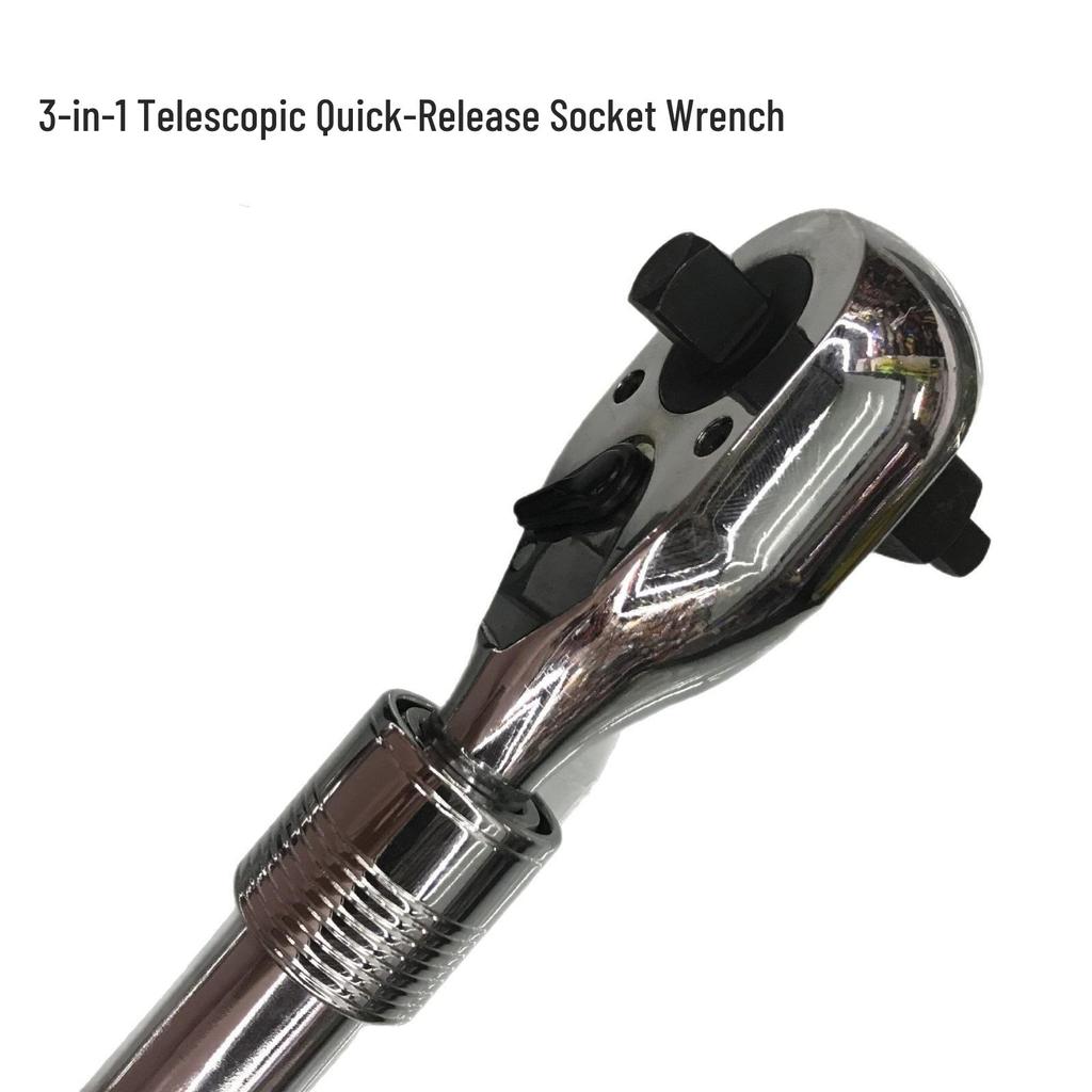 Telescopic 72-Tooth Three-in-One Quick Release Ratchet Wrench for Auto Repair