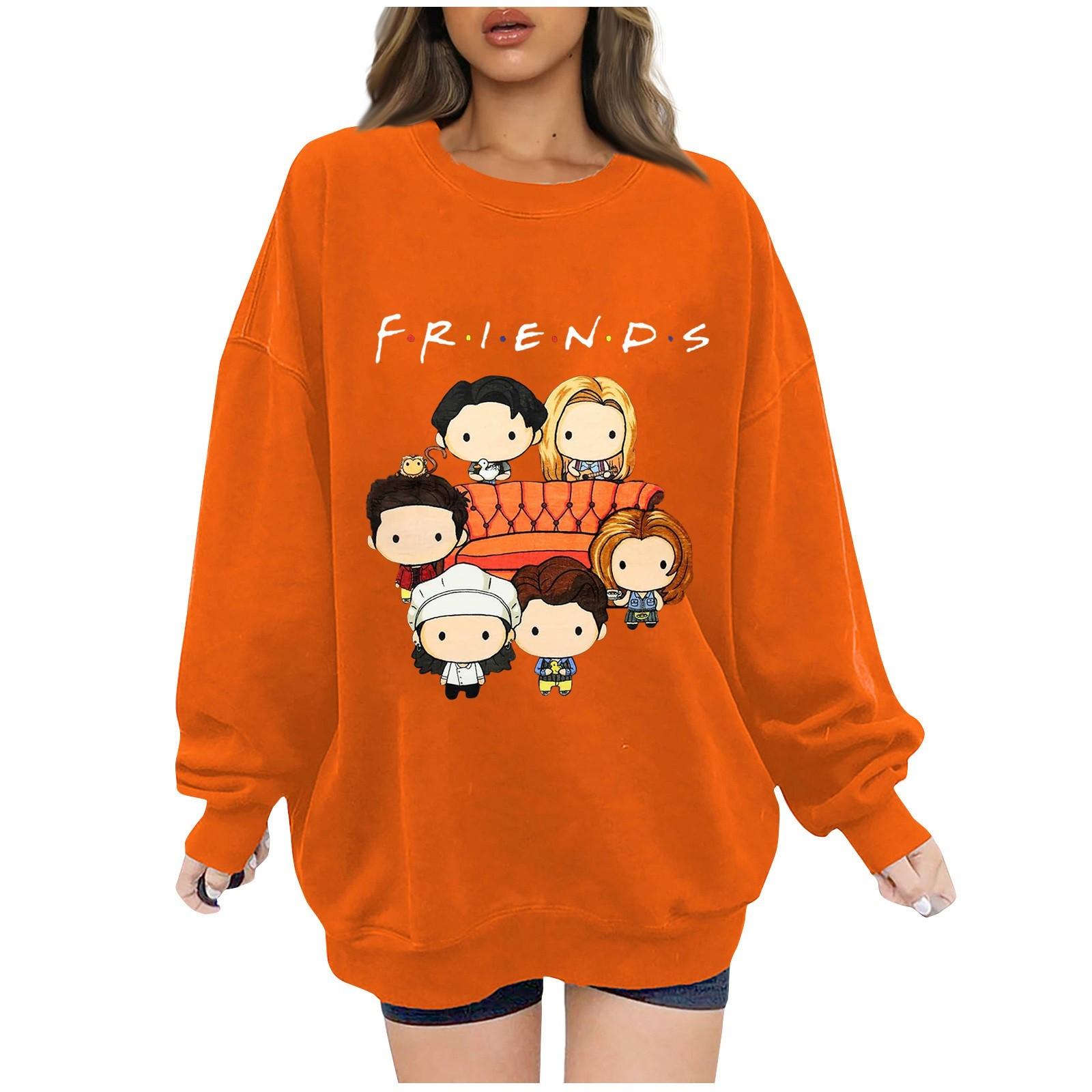 

Жіноча модна вільна сорочка-пуловер з довгим рукавом і круглим вирізом L помаранчевий